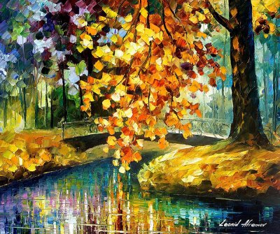 BRANCH OVER WATER  PALETTE KNIFE Oil Painting On Canvas By Leonid Afremov