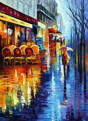 CAFE IN RAINY PARIS  oil painting on canvas