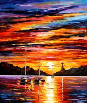 BY THE ENTRANCE TO THE HARBOR  PALETTE KNIFE Oil Painting On Canvas By Leonid Afremov