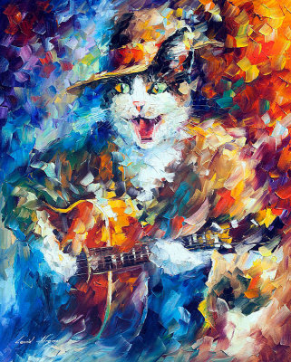 CAT GUITARIST  oil painting on canvas