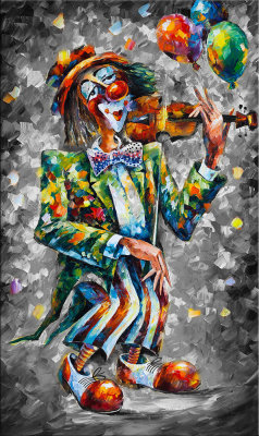 HAPPY CLOWN B&W  oil painting on canvas