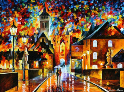 COLORFUL NIGHT IN THE OLD CITY 48x36 (120cm x 90cm)  oil painting on canvas