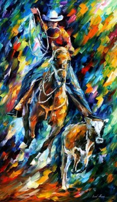COWBOY  PALETTE KNIFE Oil Painting On Canvas By Leonid Afremov