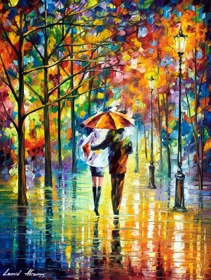 COUPLE UNDER THE RED UMBRELLA  oil painting on canvas