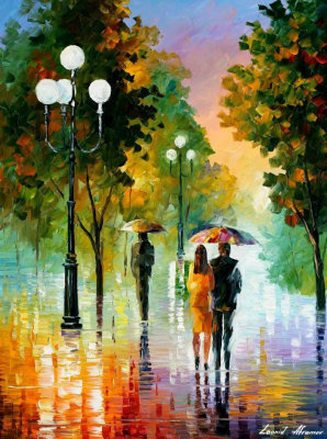 EVENING STROLL UNDER THE RAIN  oil painting on canvas