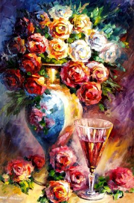 FALLEN ROSES  PALETTE KNIFE Oil Painting On Canvas By Leonid Afremov