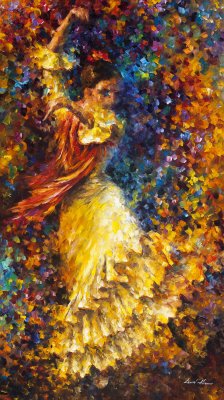 FLAMENCO AND FIRE  PALETTE KNIFE Oil Painting On Canvas By Leonid Afremov