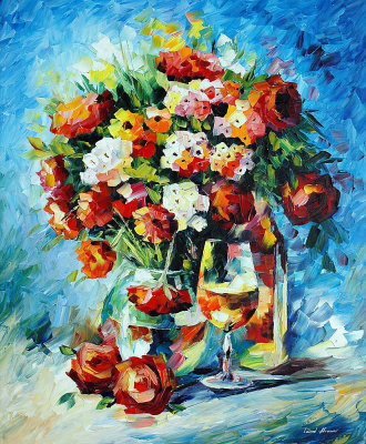 FLOWERS AND WINE  oil painting on canvas