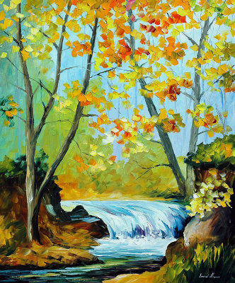 FOREST WITH STREAM  oil painting on canvas