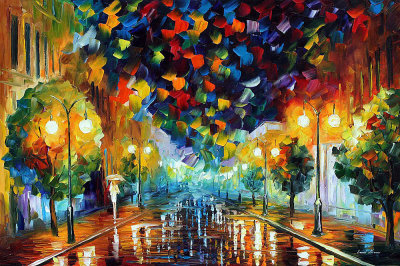 GLOWING RAIN IN THE CITY  oil painting on canvas