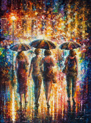 GOOD FRIENDS UNDER THE RAIN  oil painting on canvas