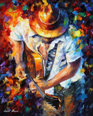 GUITAR AND BEAUTIFUL SOUL  PALETTE KNIFE Oil Painting On Canvas By Leonid Afremov