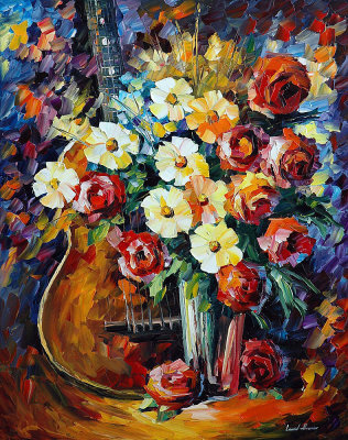 GUITAR AND FLOWERS  oil painting on canvas