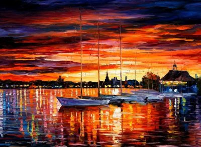 HELSINKI - SAILBOATS AT YACHT CLUB  PALETTE KNIFE Oil Painting On Canvas By Leonid Afremov