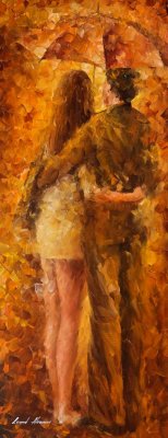 HUG UNDER THE RAIN  Original Oil Painting On Canvas By Leonid Afremov