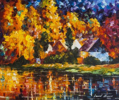 HOUSES BY THE WATER  Original Oil Painting On Canvas By Leonid Afremov
