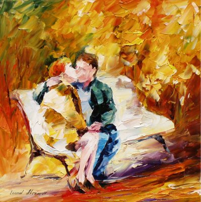 KISS ON THE BENCH  oil painting on canvas