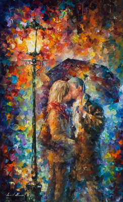 KISSING THROUGH THE RAIN  oil painting on canvas
