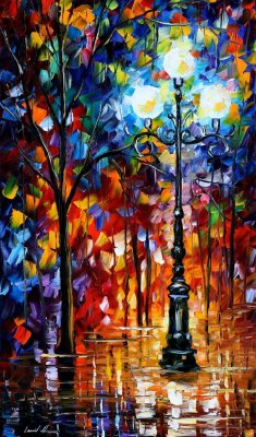 LIGHT IN THE ALLEY  PALETTE KNIFE Oil Painting On Canvas By Leonid Afremov