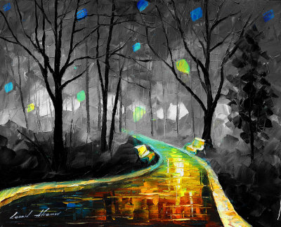 LIGHTS IN THE FOG B&W  oil painting on canvas