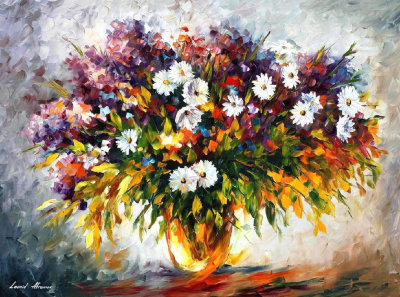 LILAC AND CHAMOMILE  PALETTE KNIFE Oil Painting On Canvas By Leonid Afremov
