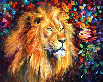 LION  PALETTE KNIFE Oil Painting On Canvas By Leonid Afremov