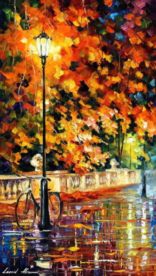 LONELY BICYCLE  PALETTE KNIFE Oil Painting On Canvas By Leonid Afremov