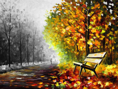 LONELY BENCH IN THE DARK B&W  oil painting on canvas