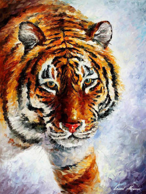 LONELY TIGER ON THE SNOW  PALETTE KNIFE Oil Painting On Canvas By Leonid Afremov