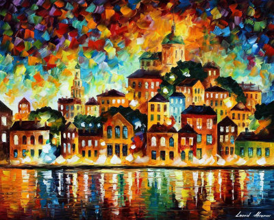 LOVELY EVENING HARBOR  oil painting on canvas