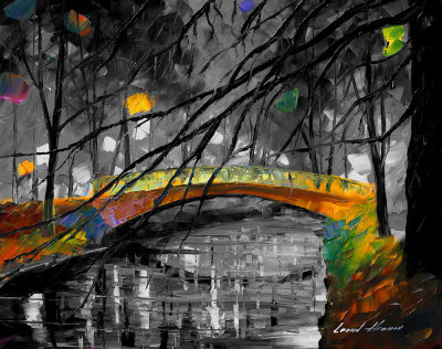 MISTY BRIDGE B&W  oil painting on canvas