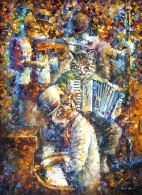 MUSIC NOTES AND CATS  Original Oil Painting On Canvas By Leonid Afremov