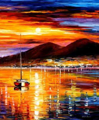 NAPLES  SUNSET ABOVE VESUVIUS  PALETTE KNIFE Oil Painting On Canvas By Leonid Afremov