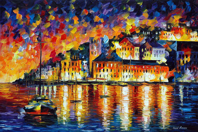 NIGHT HARBOR  oil painting on canvas