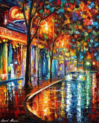 NIGHT OLD CAFE  PALETTE KNIFE Oil Painting On Canvas By Leonid Afremov