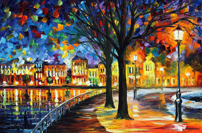 NIGHT PARK BY THE RIVER  oil painting on canvas