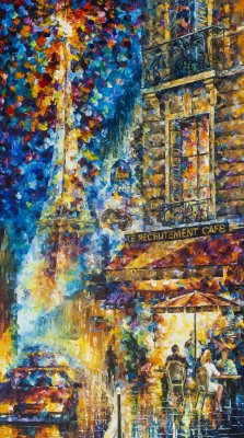 PARIS RECRUTMENT CAFE AT NIGHT  oil painting on canvas