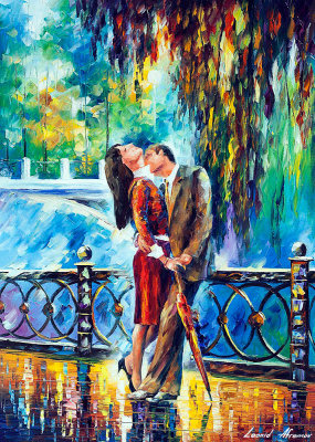 PASSIONATE KISS AFTER THE RAIN  oil painting on canvas