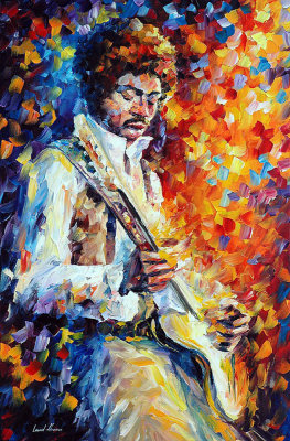 PLAYING GUITAR - JIMI HENDRIX  PALETTE KNIFE Oil Painting On Canvas By Leonid Afremov