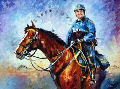 POLICE ON HORSEBACK  oil painting on canvas