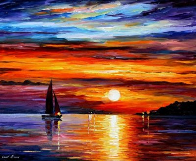 QUIET SUNSET  PALETTE KNIFE Oil Painting On Canvas By Leonid Afremov