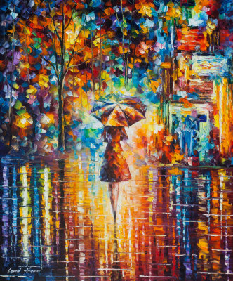 RAIN PRINCESS 3  PALETTE KNIFE Oil Painting On Canvas By Leonid Afremov