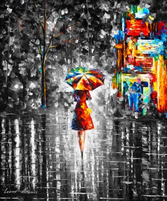 RAIN PRINCESS WITH UMBRELLA B&W  oil painting on canvas