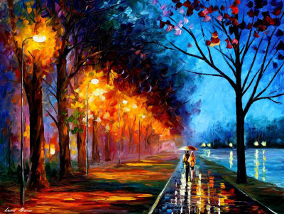 RAINY ALLEY BY THE LAKE  PALETTE KNIFE Oil Painting On Canvas By Leonid Afremov