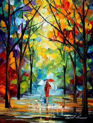RED UMBRELLA IN THE PARK  oil painting on canvas