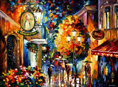 ROMANTIC CAFE IN THE OLD CITY  PALETTE KNIFE Oil Painting On Canvas By Leonid Afremov