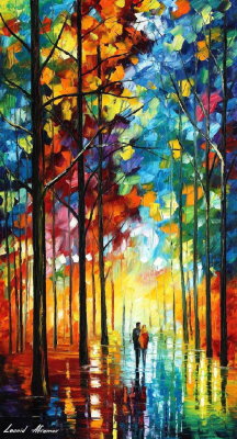 ROMANTIC DATE IN THE PARK  PALETTE KNIFE Oil Painting On Canvas By Leonid Afremov