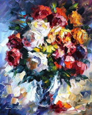ROSES  PALETTE KNIFE Oil Painting On Canvas By Leonid Afremov