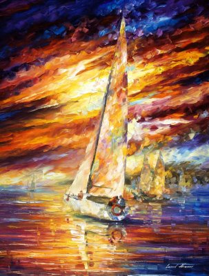 SAILING TO THE HORIZON  PALETTE KNIFE Oil Painting On Canvas By Leonid Afremov