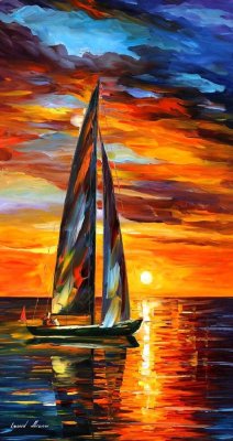 SAILING WITH THE SUN  PALETTE KNIFE Oil Painting On Canvas By Leonid Afremov
